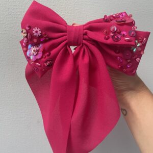 Sløjfe med perler og pailletter - hot pink