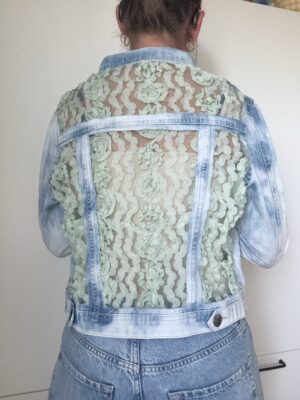 Redesignet denim jakke - blå og mint